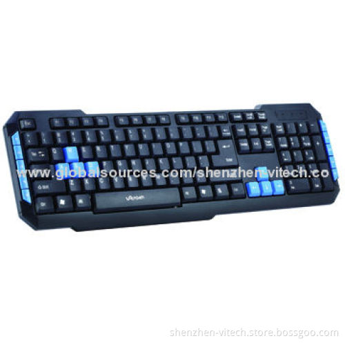 Wired Multimedia Keyboard, 10 Hot Keys on Both Sides and Water-resistant Keypad/USB or PS/2 Selected